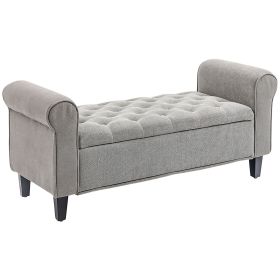 HOMCOM 50 Inches Storage Ottoman Bench, End of Bed Storage Bench with Rolled Arms, Wood Legs, Button Tufted Storage Bench, Gray