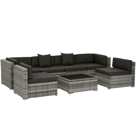 Outsunny 7-Piece Outdoor Wicker Patio Furniture Set PE Rattan Conversation Sofa with Cushions & Tempered Glass Desktop Charcoal