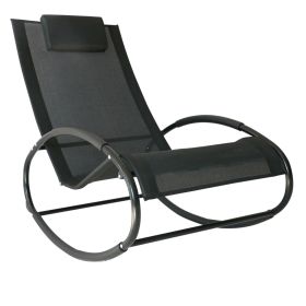 Outsunny Patio Rocking Chair, Outdoor Chaise Lounger with Headrest Pillow and Breathable Fabric for Backyard, Living Room, Deck and Poolside, Bla